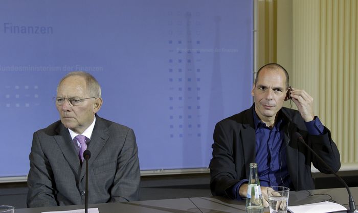 德國財長蕭伯與希臘財長瓦魯法基斯